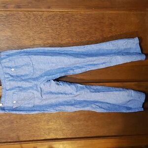 Linen drawstring Relaxed Fit  Women's Blue Pants.